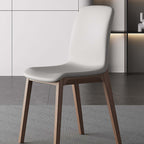 Single modern grey leather dining chair with durable fan-back design and minimalist style