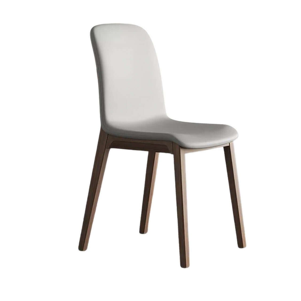 Single modern grey leather dining chair with durable fan-back design and minimalist style