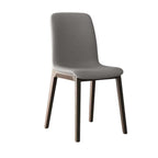 Single modern grey leather dining chair with durable fan-back design and minimalist style