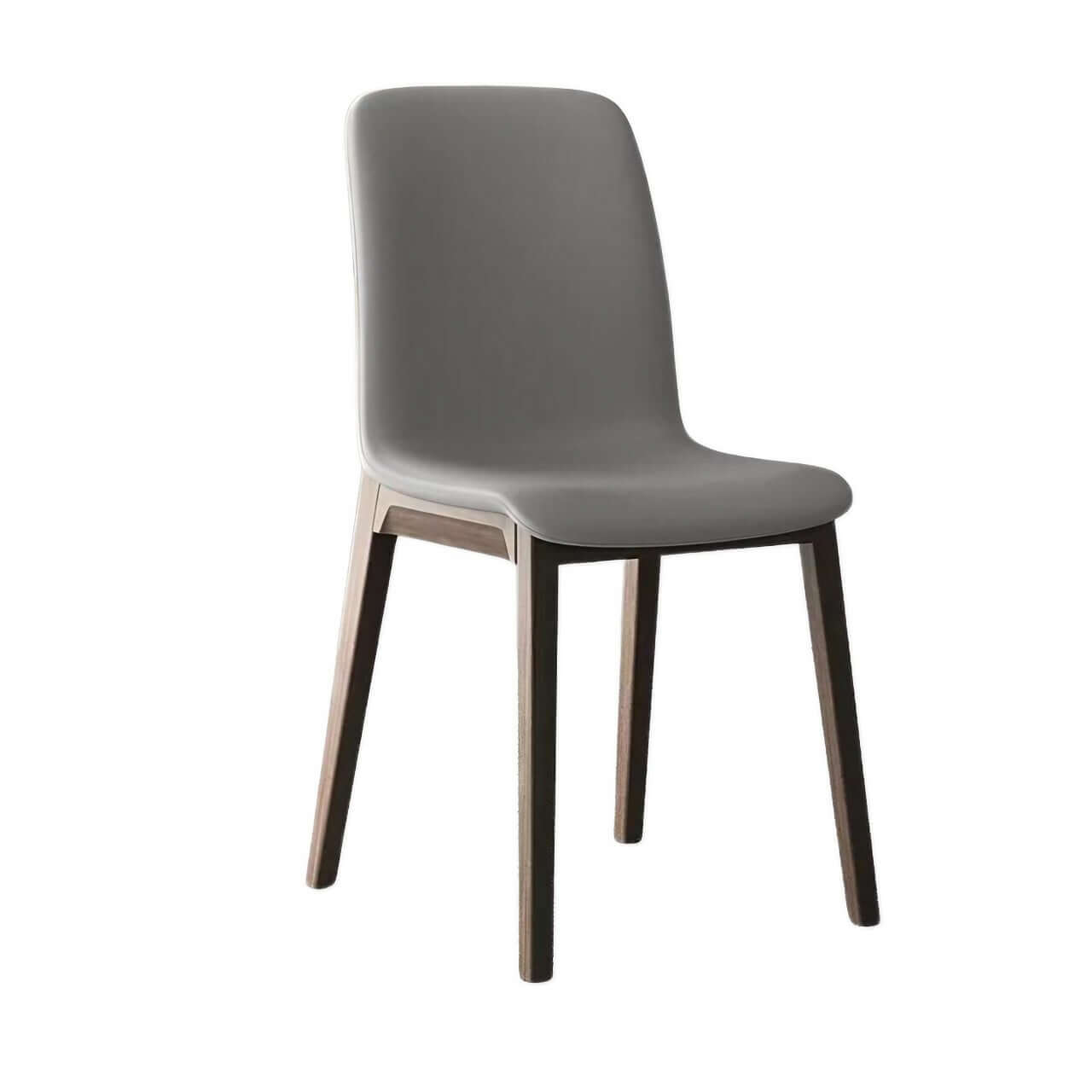 Single modern grey leather dining chair with durable fan-back design and minimalist style