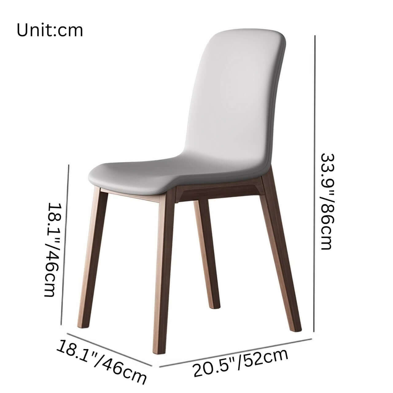 Single modern grey leather dining chair with durable fan-back design and minimalist style dimensions