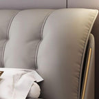 Modern Grey Elevated Storage Panel Bed with Genuine Leather Upholstery