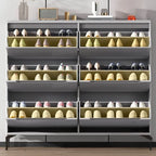 Modern Grey Engineered Wood 3-Tier Shoe Cabinet with Push-Open Doors