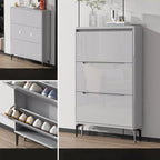 Modern Grey Engineered Wood 3-Tier Shoe Cabinet with Push-Open Doors