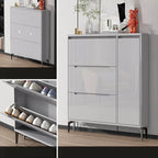 Modern Grey Engineered Wood 3-Tier Shoe Cabinet with Push-Open Doors