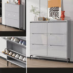 Modern Grey Engineered Wood 3-Tier Shoe Cabinet with Push-Open Doors