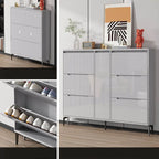 Modern Grey Engineered Wood 3-Tier Shoe Cabinet with Push-Open Doors