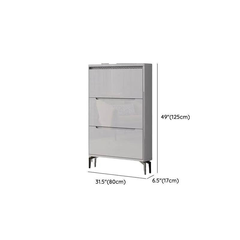 Modern Grey Engineered Wood 3-Tier Shoe Cabinet with Push-Open Doors Dimensions