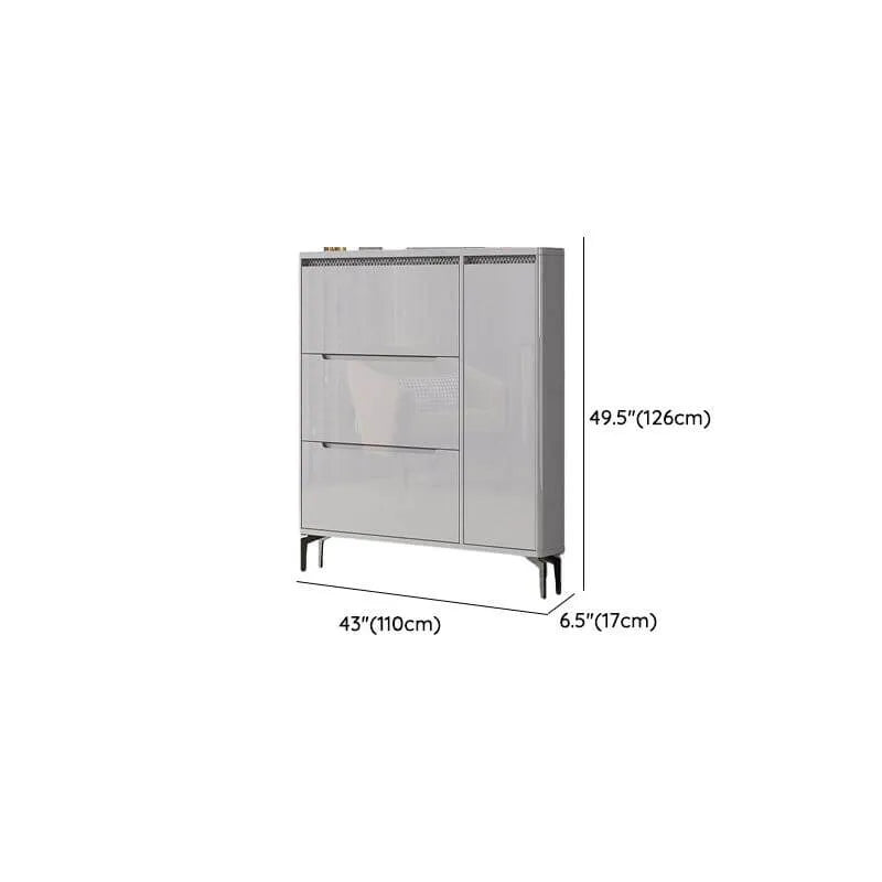 Modern Grey Engineered Wood 3-Tier Shoe Cabinet with Push-Open Doors Dimensions