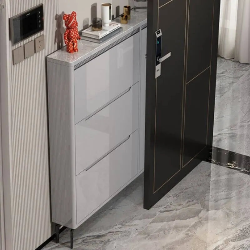Modern Grey Engineered Wood 3-Tier Shoe Cabinet with Push-Open Doors Main Product Image Main image