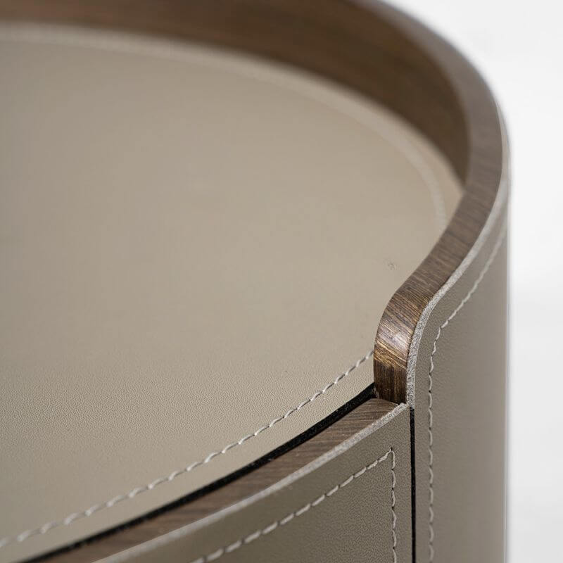 Modern Grey Faux Leather Nightstand With Drawers