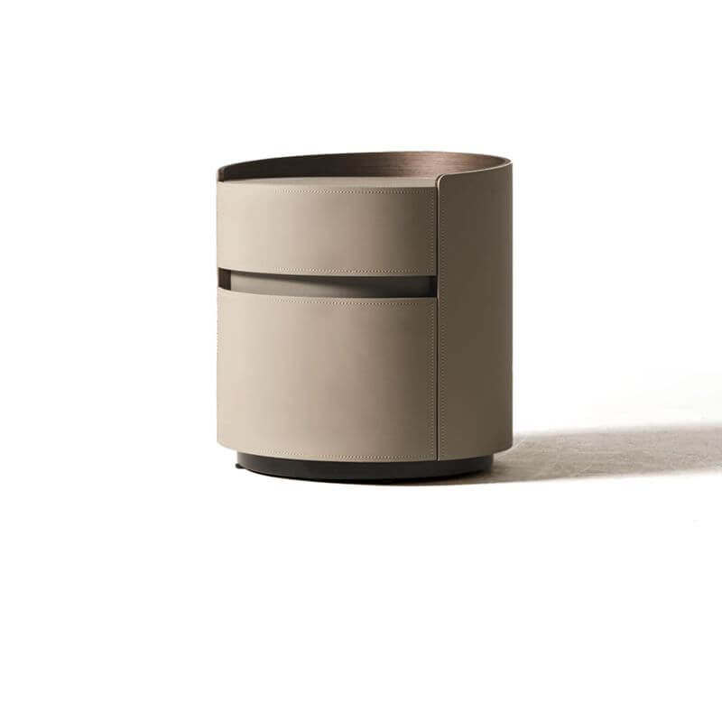 Modern Grey Faux Leather Nightstand With Drawers