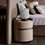 Modern Grey Faux Leather Nightstand With Drawers