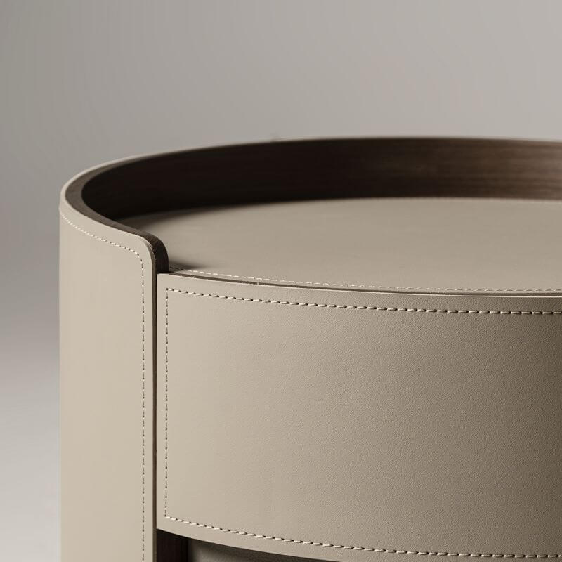 Modern Grey Faux Leather Nightstand With Drawers