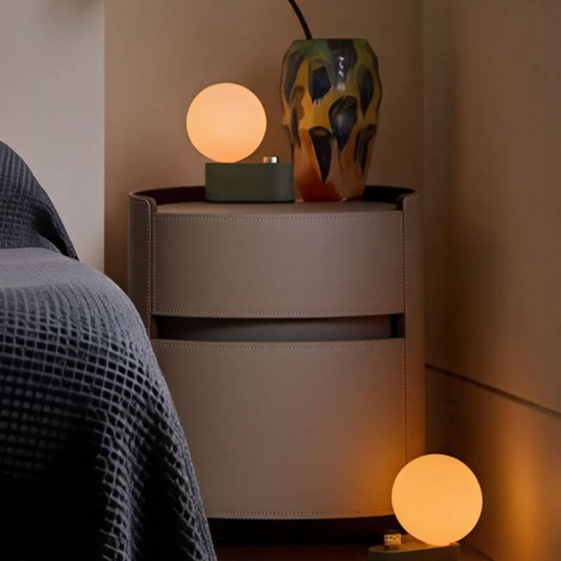 Modern Grey Faux Leather Nightstand With Drawers