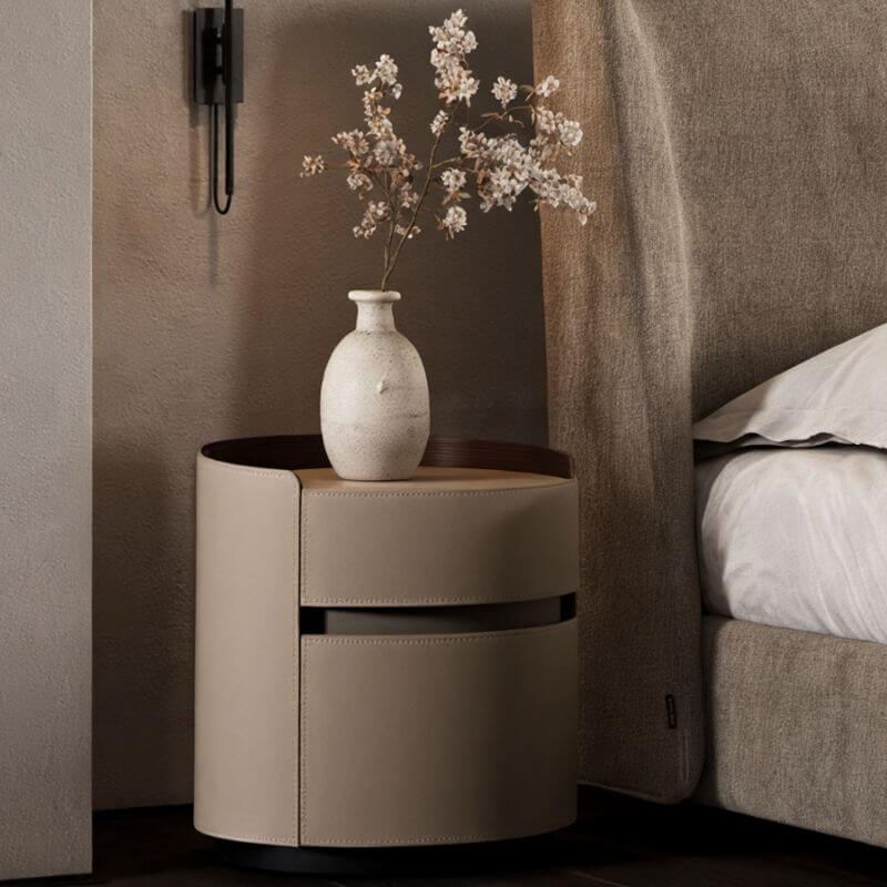 Modern Grey Faux Leather Nightstand With Drawers