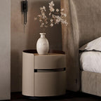 Modern Grey Faux Leather Nightstand With Drawers