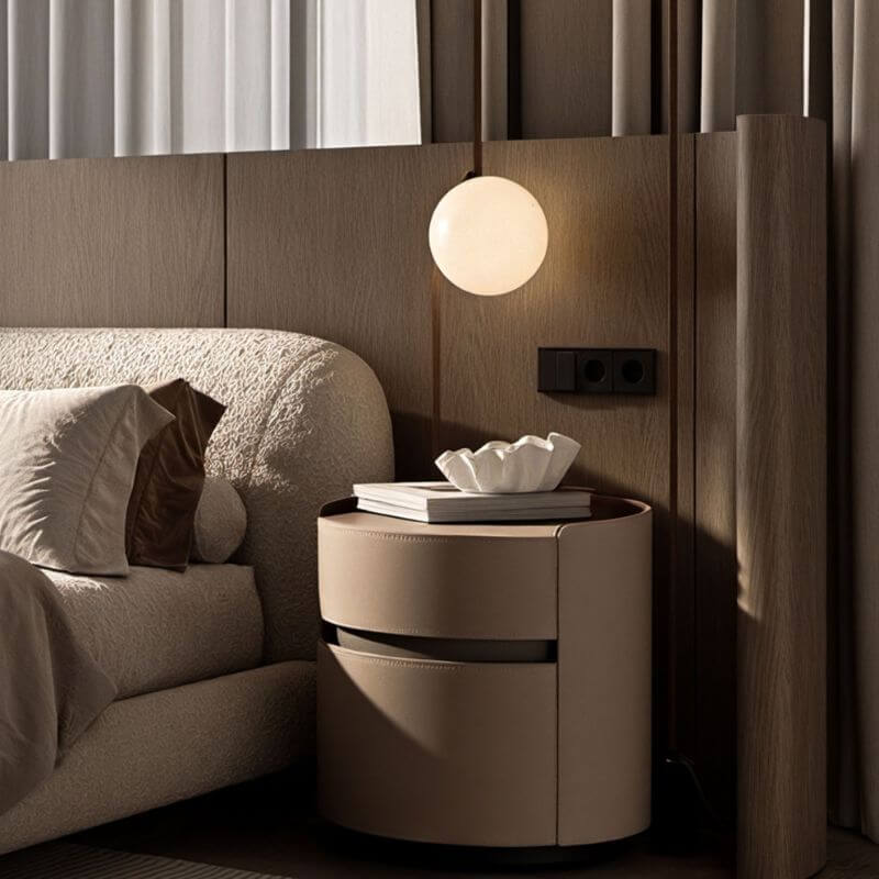 Modern Grey Faux Leather Nightstand With Drawers Main Product Image