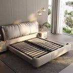 Modern Grey Panel Bed with High Headboard and Fixed Height