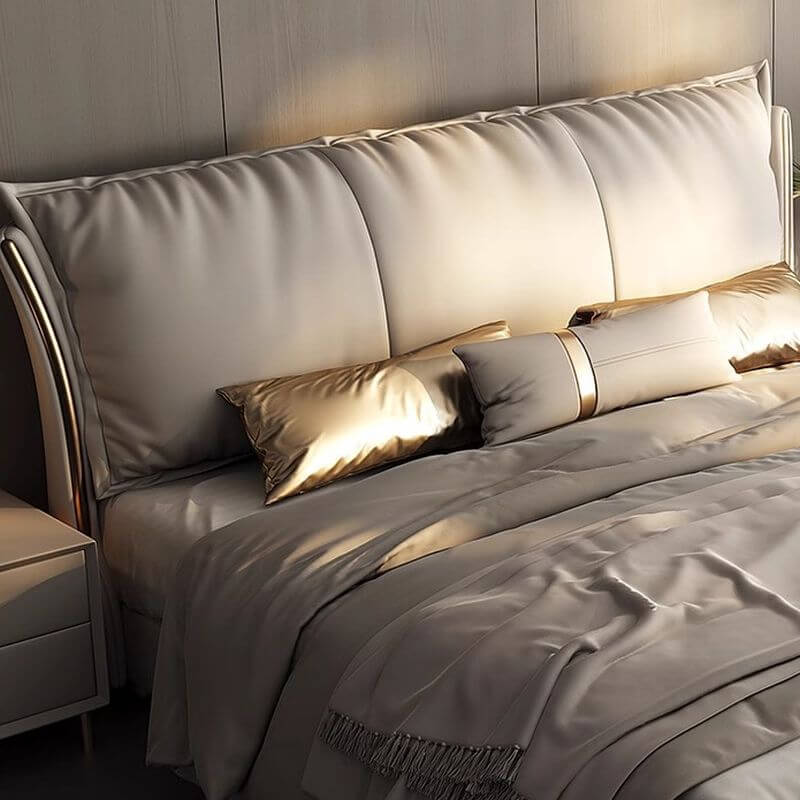 Modern Grey Panel Bed with High Headboard and Fixed Height