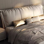 Modern Grey Panel Bed with High Headboard and Fixed Height