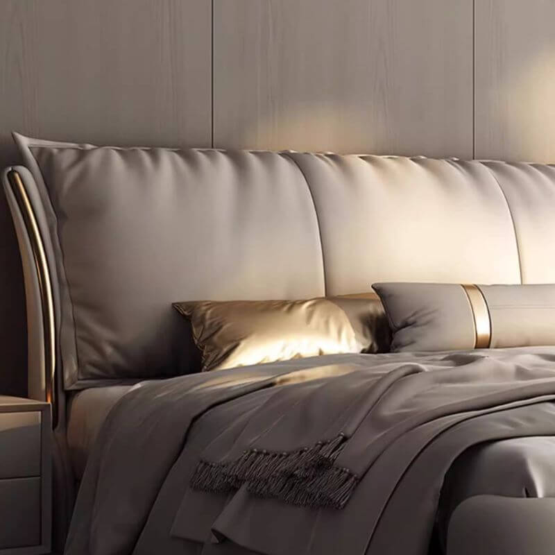 Modern Grey Panel Bed with High Headboard and Fixed Height