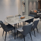 Modern grey rectangular dining table with bright rock tabletop and carbon steel legs main product image