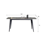 Modern grey rectangular dining table with bright rock tabletop and carbon steel legs