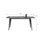 Modern grey rectangular dining table with bright rock tabletop and carbon steel legs