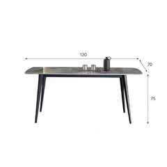 Sleek bright rock rectangular tabletop dining table with grey finish and carbon steel legs