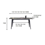 Modern grey rectangular dining table with bright rock tabletop and carbon steel legs dimensions
