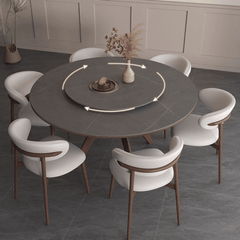 Elegant gray sintered stone table with Lazy Susan feature for easy dining