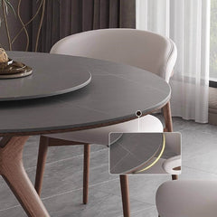 Elegant gray sintered stone table with Lazy Susan feature for easy dining