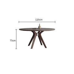 Modern minimalist design round dining table with gray stone top and wooden legs