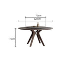 Grey round sintered stone dining table with rotating lazy Susan and simplistic design