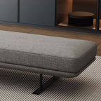 Modern Grey Upholstered Bench with Low Profile Design and Soft Cushioning