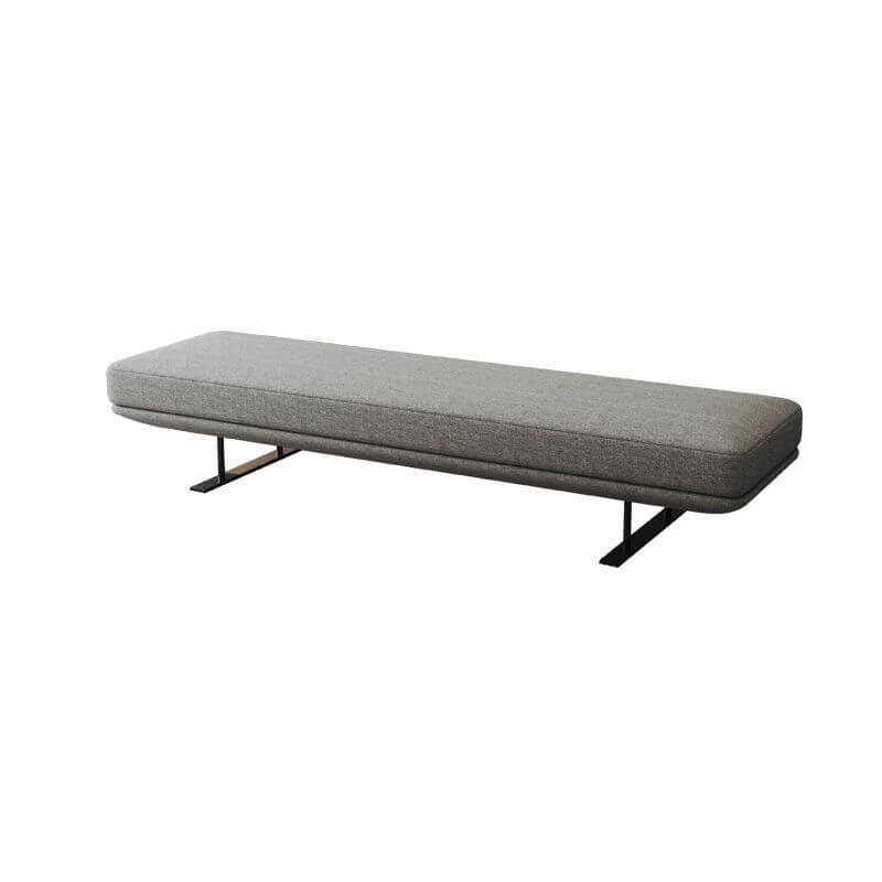Modern Grey Upholstered Bench with Low Profile Design and Soft Cushioning