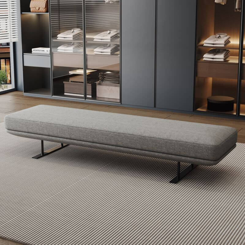 Modern Grey Upholstered Bench with Low Profile Design and Soft Cushioning Main Product Image