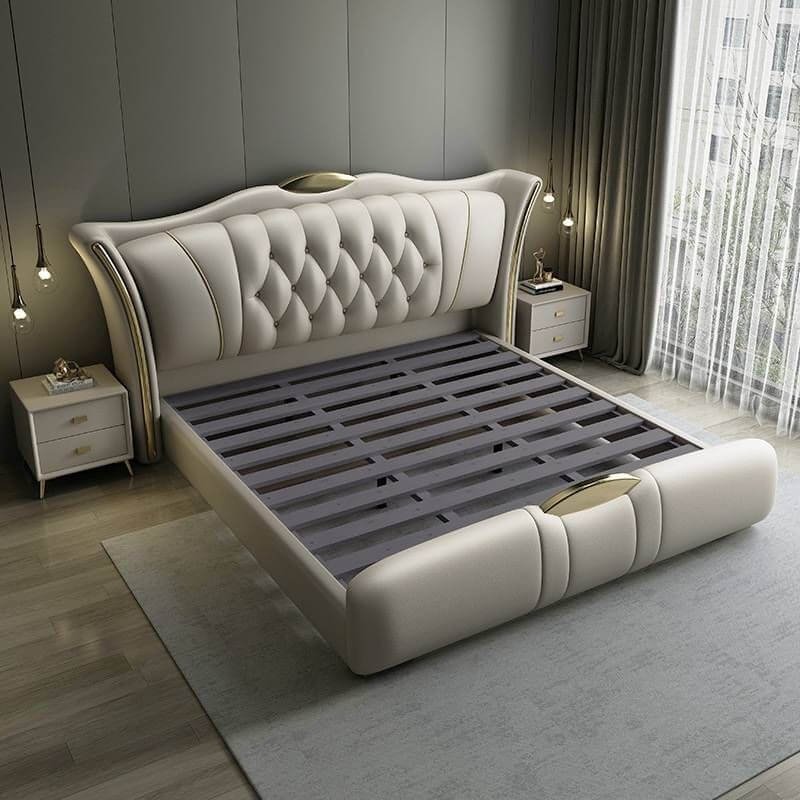 Modern Grey Wingback Bed with Elegant Design and Comfort