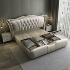 Modern Grey Wingback Bed with Elegant Design and Comfort