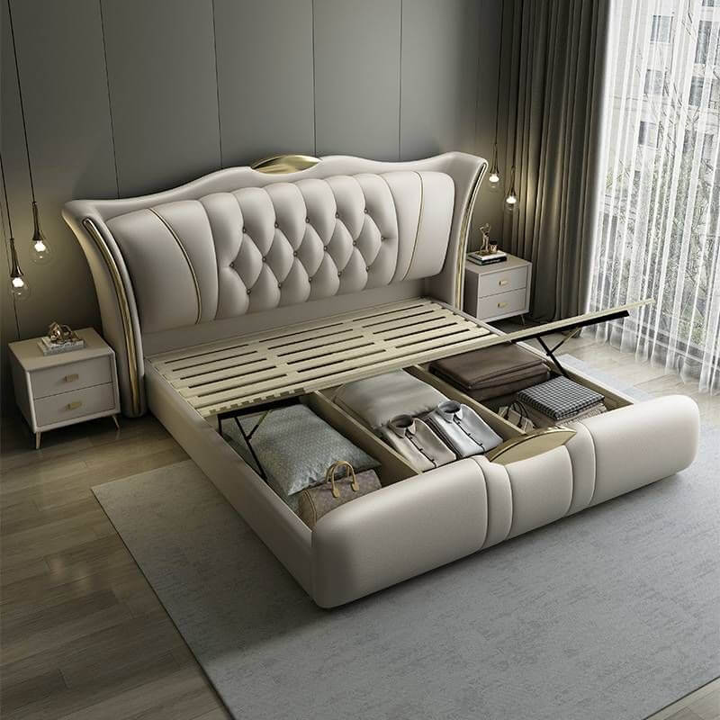 Modern Grey Wingback Bed with Elegant Design and Comfort