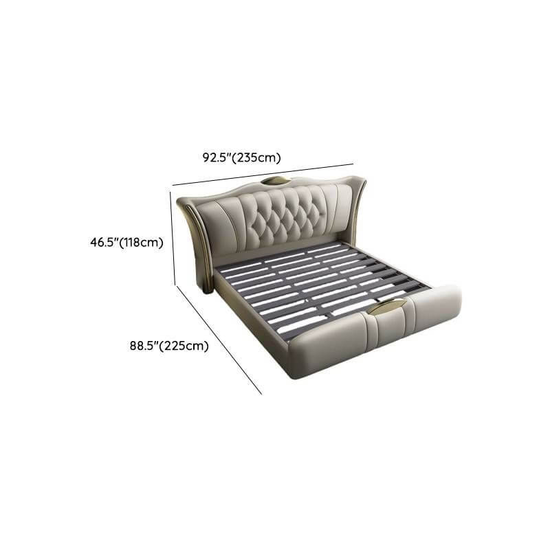 Modern Grey Wingback Bed with Elegant Design and Comfort Dimensions