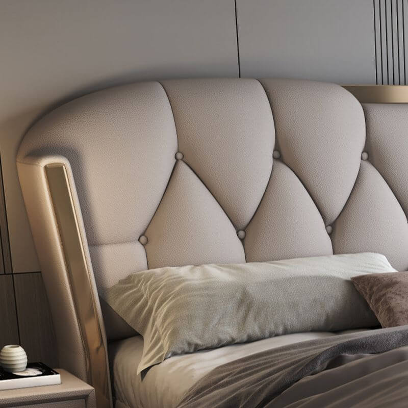 Modern Grey Wingback Bed with Under-Bed Storage