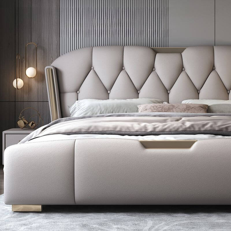 Modern Grey Wingback Bed with Under-Bed Storage