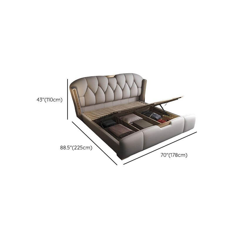 Modern Grey Wingback Bed with Under-Bed Storage Dimensions