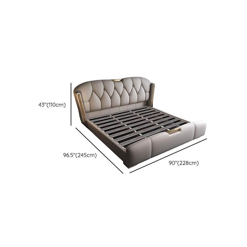 Modern Grey Wingback Bed with Under-Bed Storage Dimensions