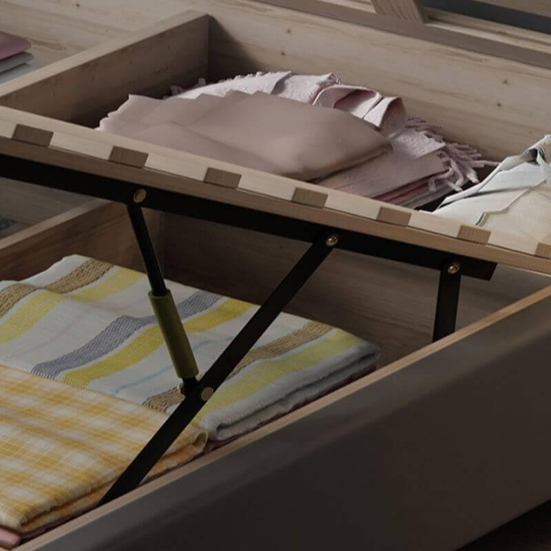 Modern Grey Wood Panel Bed With Genuine Leather Upholstery