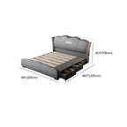 Modern Grey Wood Panel Bed With Genuine Leather Upholstery Dimensions