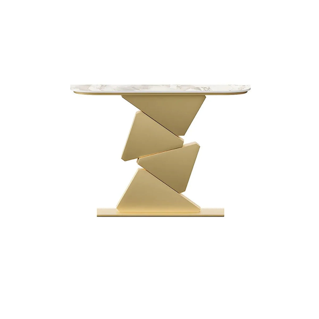 Modern Half-Moon Stone Console Table with Abstract Metal Base