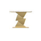 Modern Half-Moon Stone Console Table with Abstract Metal Base